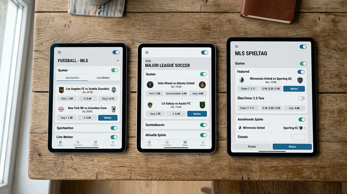 Tablet- und Laptop-Bildschirme im Seite-an-Seite-Vergleich von Wettanbietern