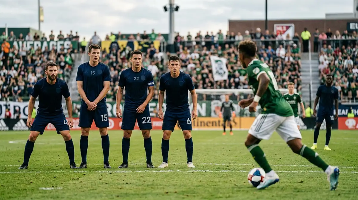 Defensive Vierer-Kette des Auswärts-Teams in einem MLS-Spiel