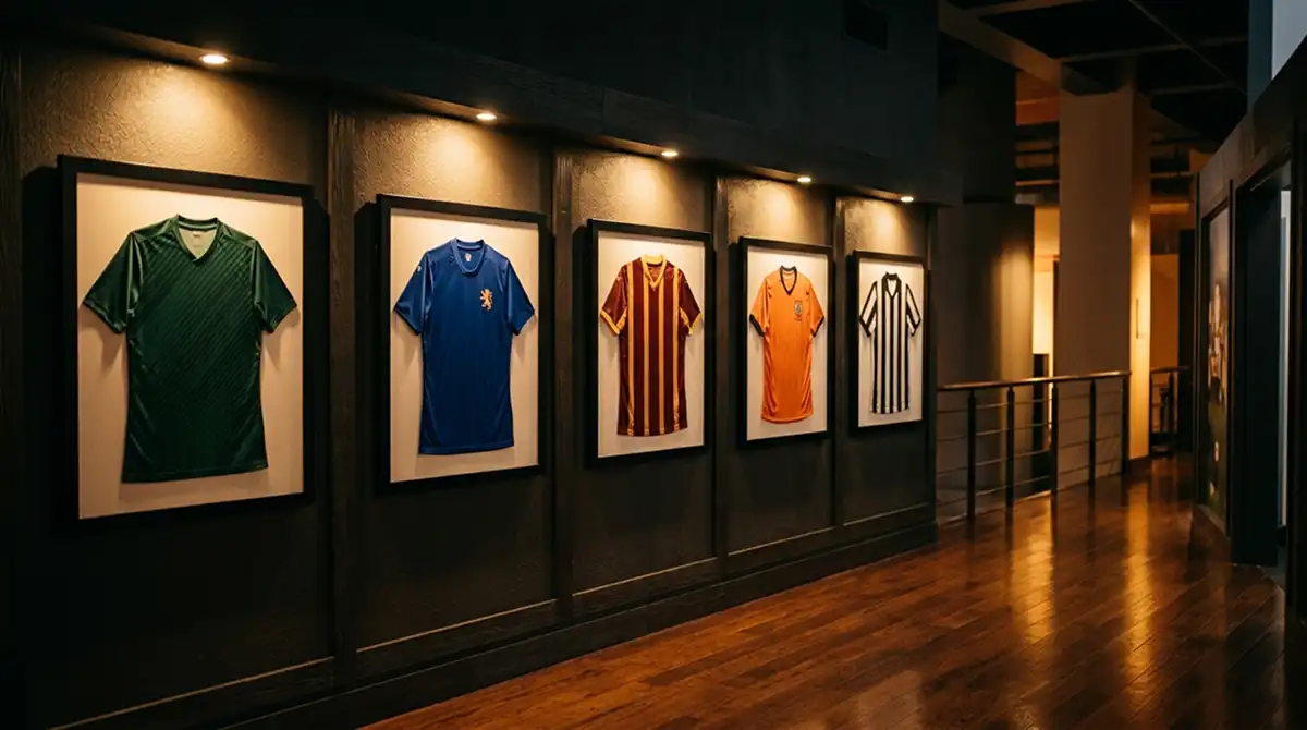 Vereinsmuseum mit Trikots ehemaliger MLS-Designated-Player-Stars an der Wand