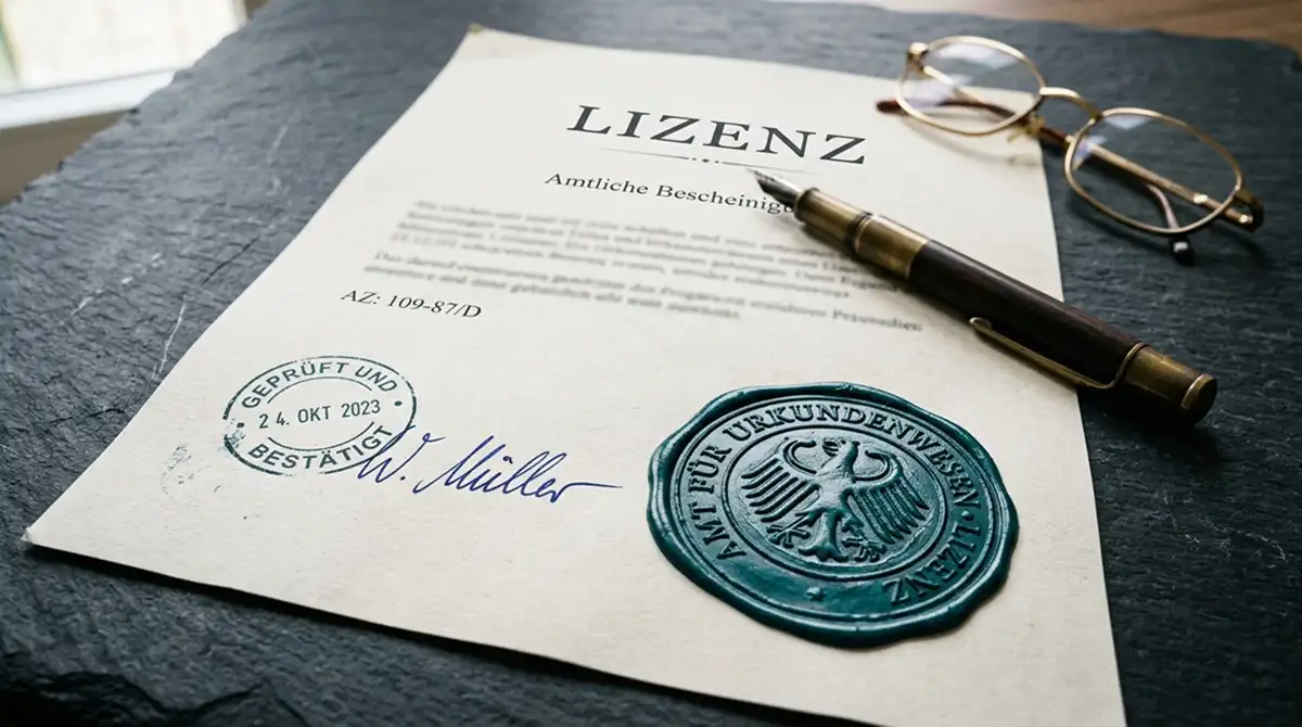 Offizielles Dokument mit Siegel zur GGL-Konzession in Deutschland