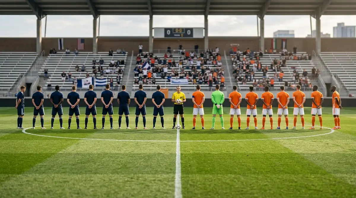 MLS-Rasen mit Spielern in Conference-Farben Ost und West