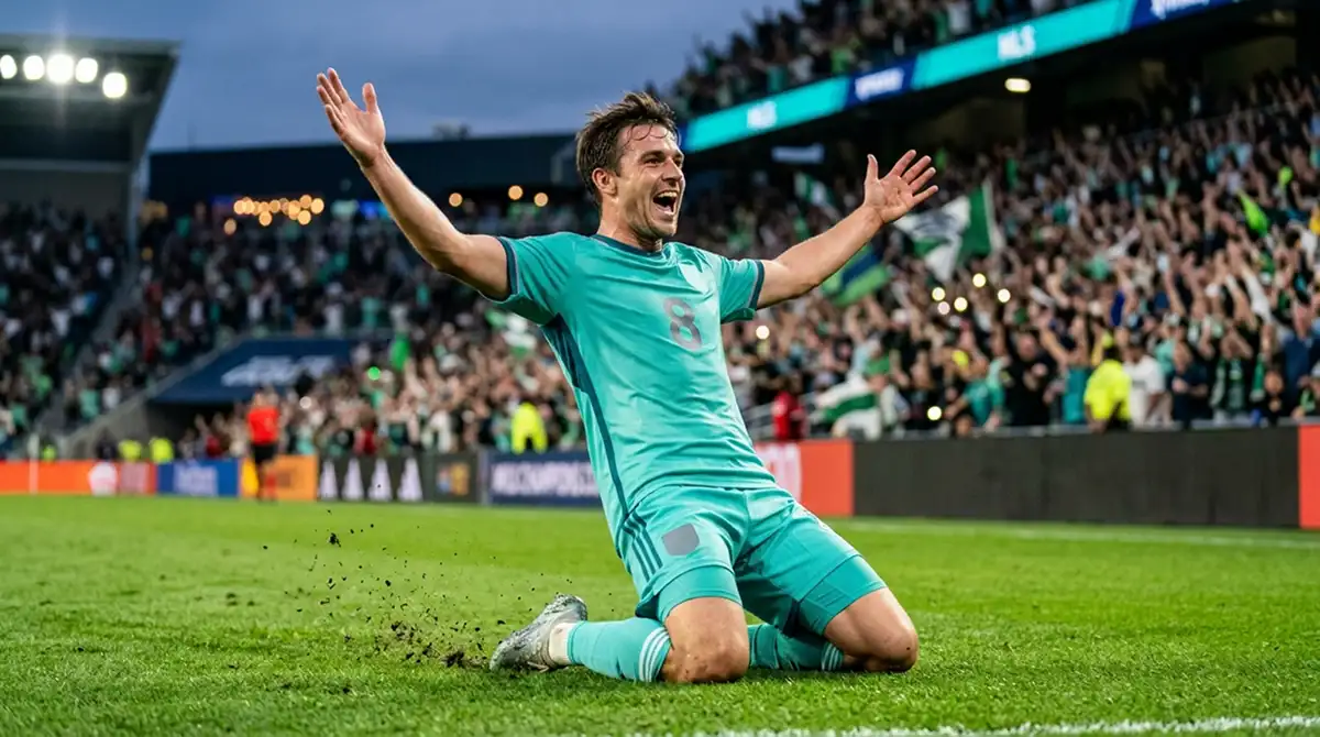 MLS-Spieler feiert Treffer bei einem torreichen Abendspiel
