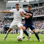 MLS-Spielszene mit Zweikampf zwischen Heim- und Auswärtsspieler