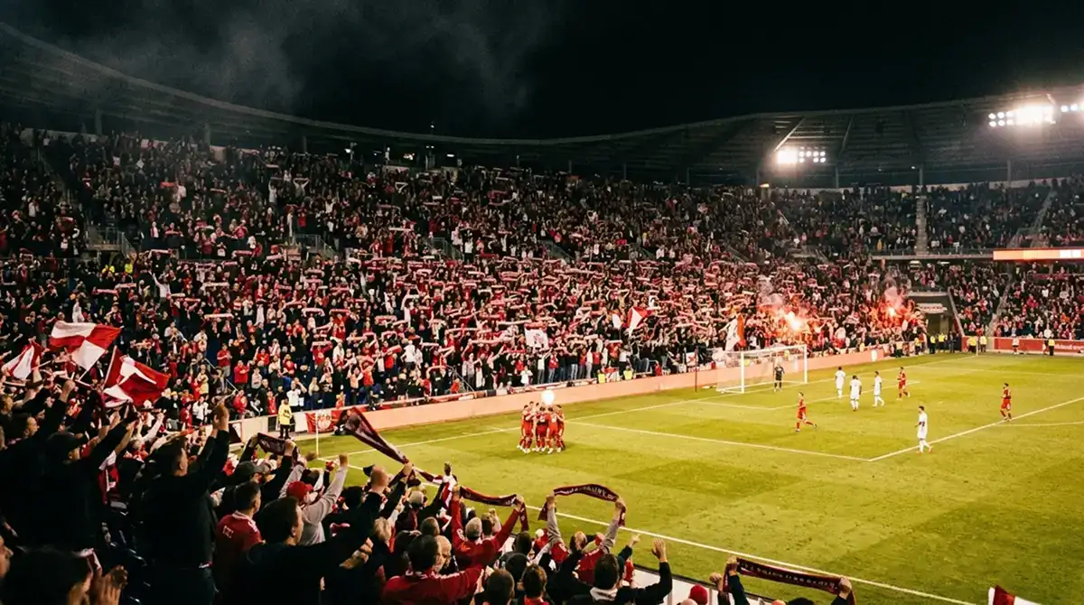 Heimstadion in der MLS bei Flutlicht mit jubelnden Fans als Symbol für den Heimvorteil