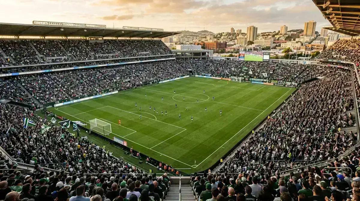 Weite Stadionansicht während eines MLS-Spiels in einem amerikanischen Großstadtstadion