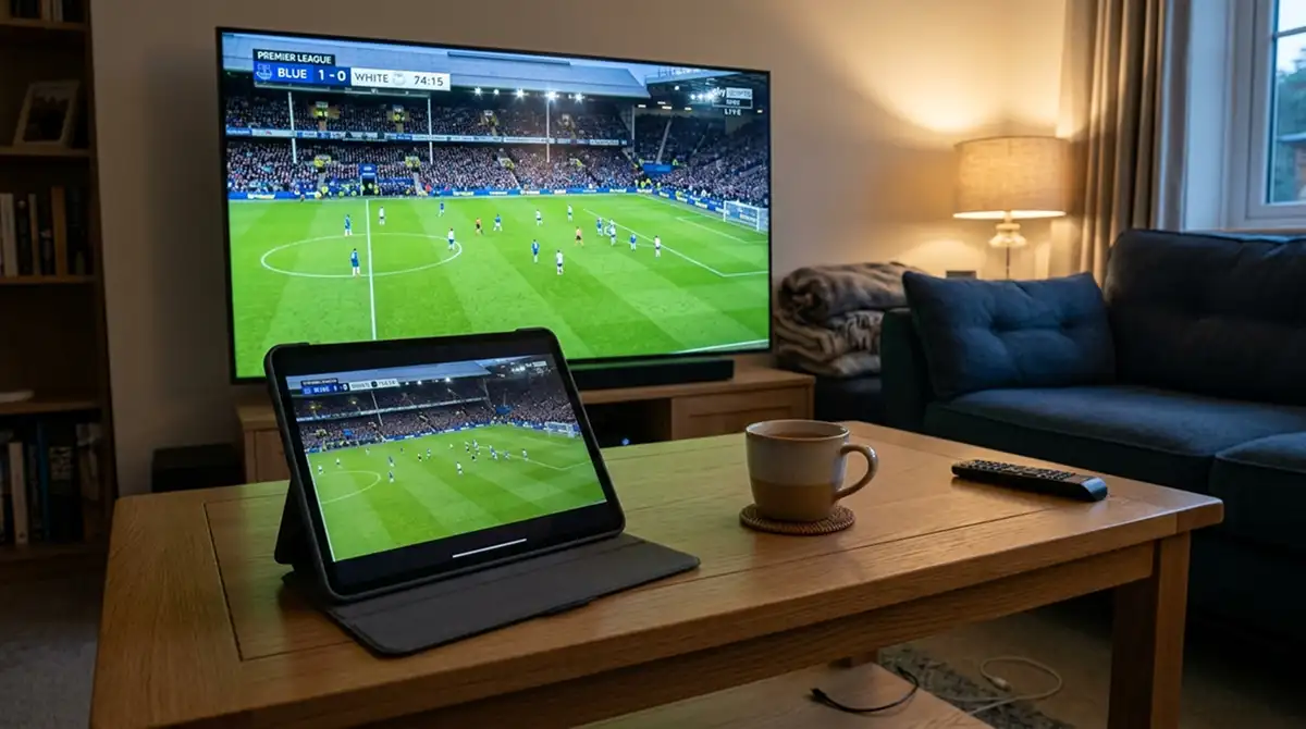 Mehrere Geräte zeigen ein MLS-Match-Stream parallel auf Smart-TV und Tablet