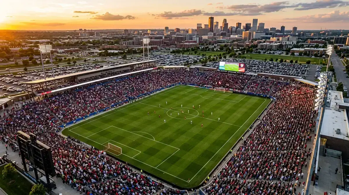 Luftaufnahme eines vollbesetzten MLS-Stadions zum Saisonstart