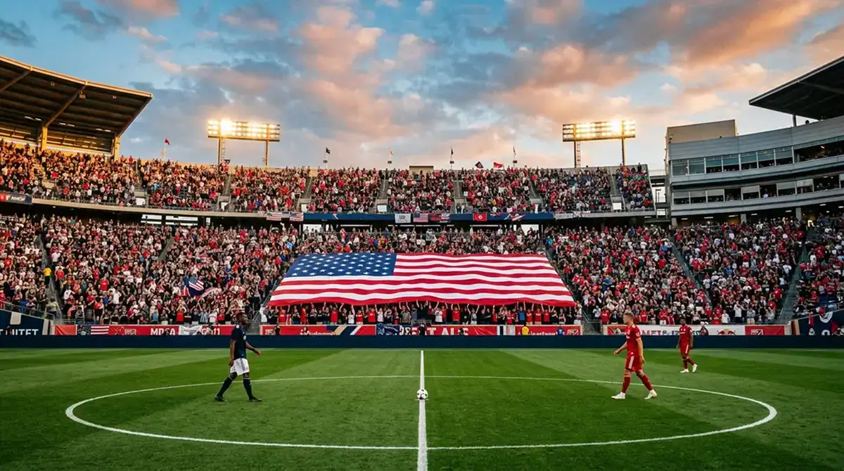 MLS Wetten 2026: gefülltes Stadion mit US-Flagge bei Anstoß