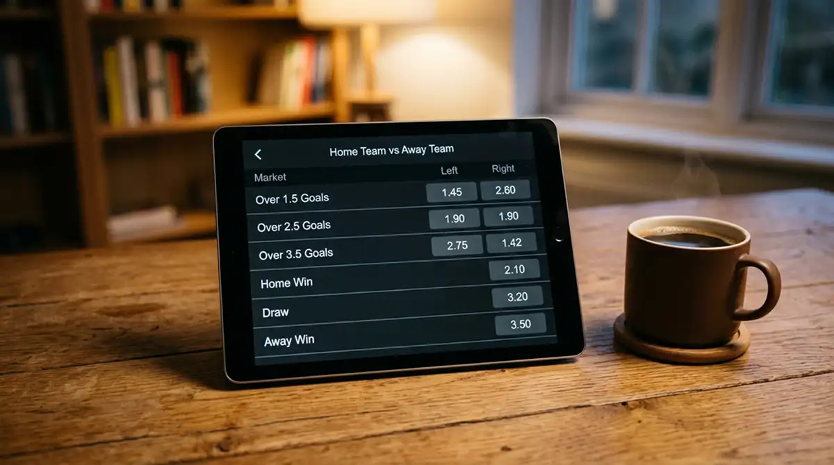 Tablet zeigt Über/Unter-Quoten zu einem MLS-Spiel