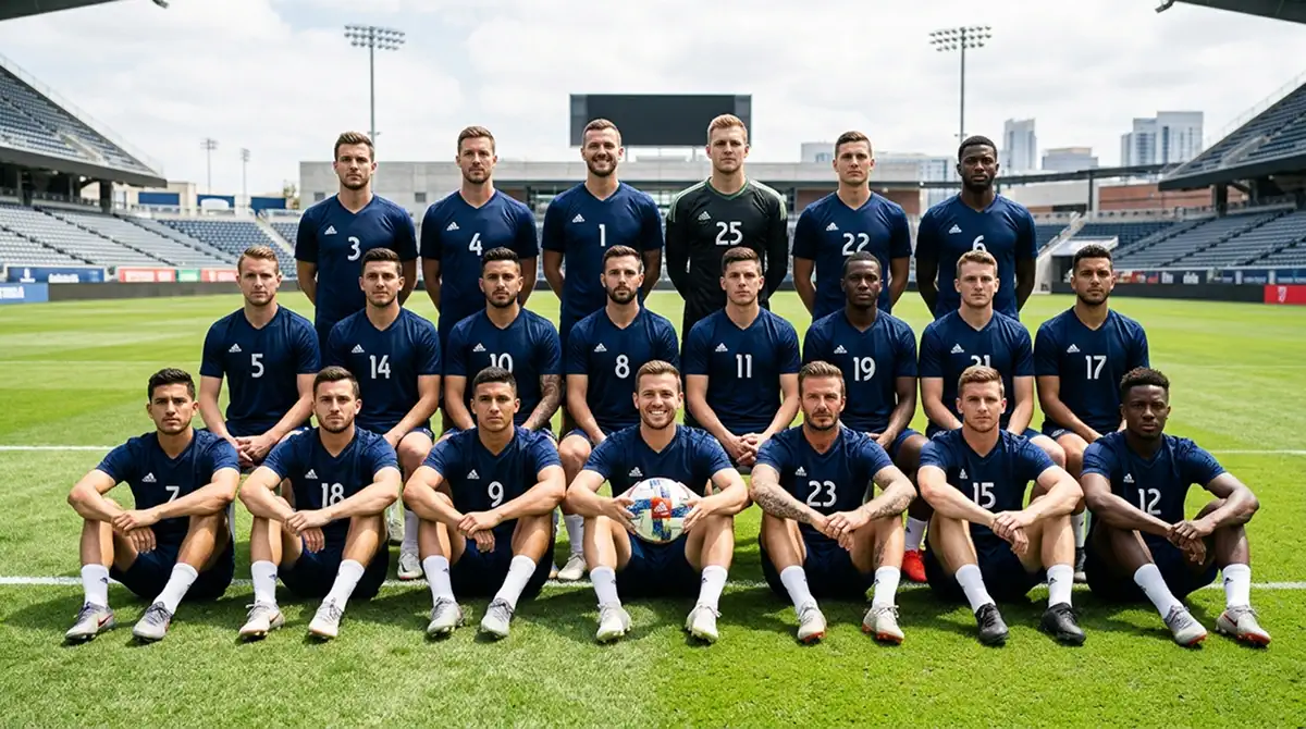 Mannschaftsfoto eines MLS-Senior-Rosters auf dem Platz vor Saisonbeginn