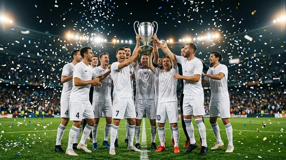 Mannschaft jubelt mit Pokal als Symbol für das MLS-Cup-Finale und seinen Heimvorteil