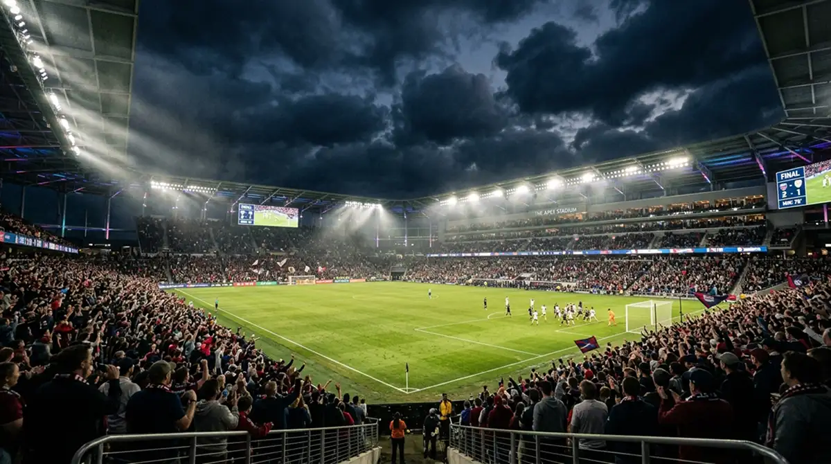 Stadion bei einem Conference-Finale der MLS Playoffs unter abendlichem Flutlicht