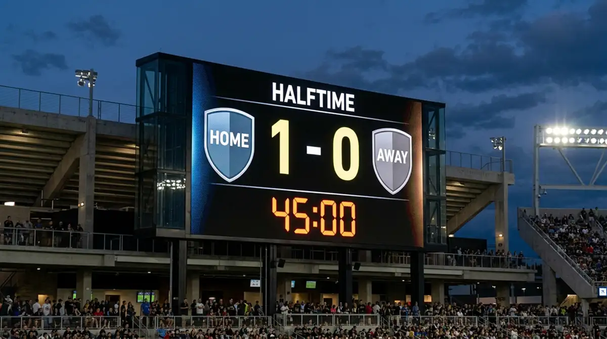 Stadion-Scoreboard zeigt Halbzeitstand eines MLS-Spiels